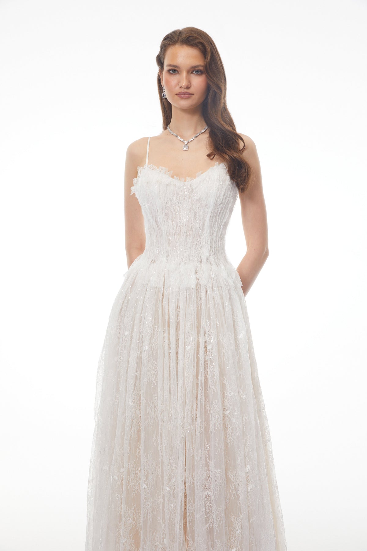 Nadir White Pleated Lace Maxi Dress Flowering Girl