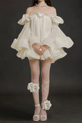 Bernice Ruffle Layer Crinkle Chiffon Mini Dress In White Flowering Girl