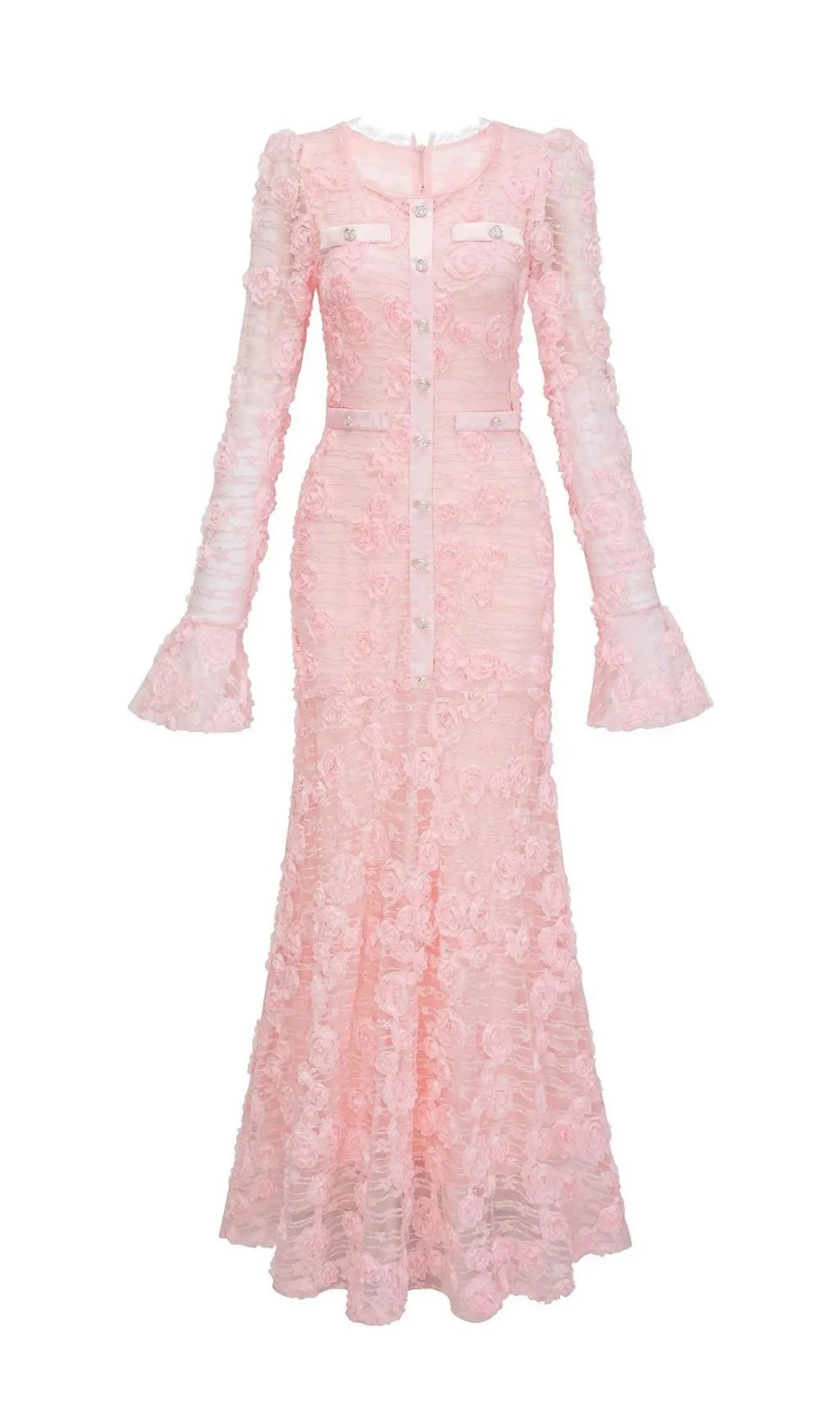 Tracy Pink 3D-Floral Embroidered Lace Maxi Dress Flowering Girl