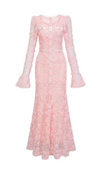 Tracy Pink 3D-Floral Embroidered Lace Maxi Dress Flowering Girl