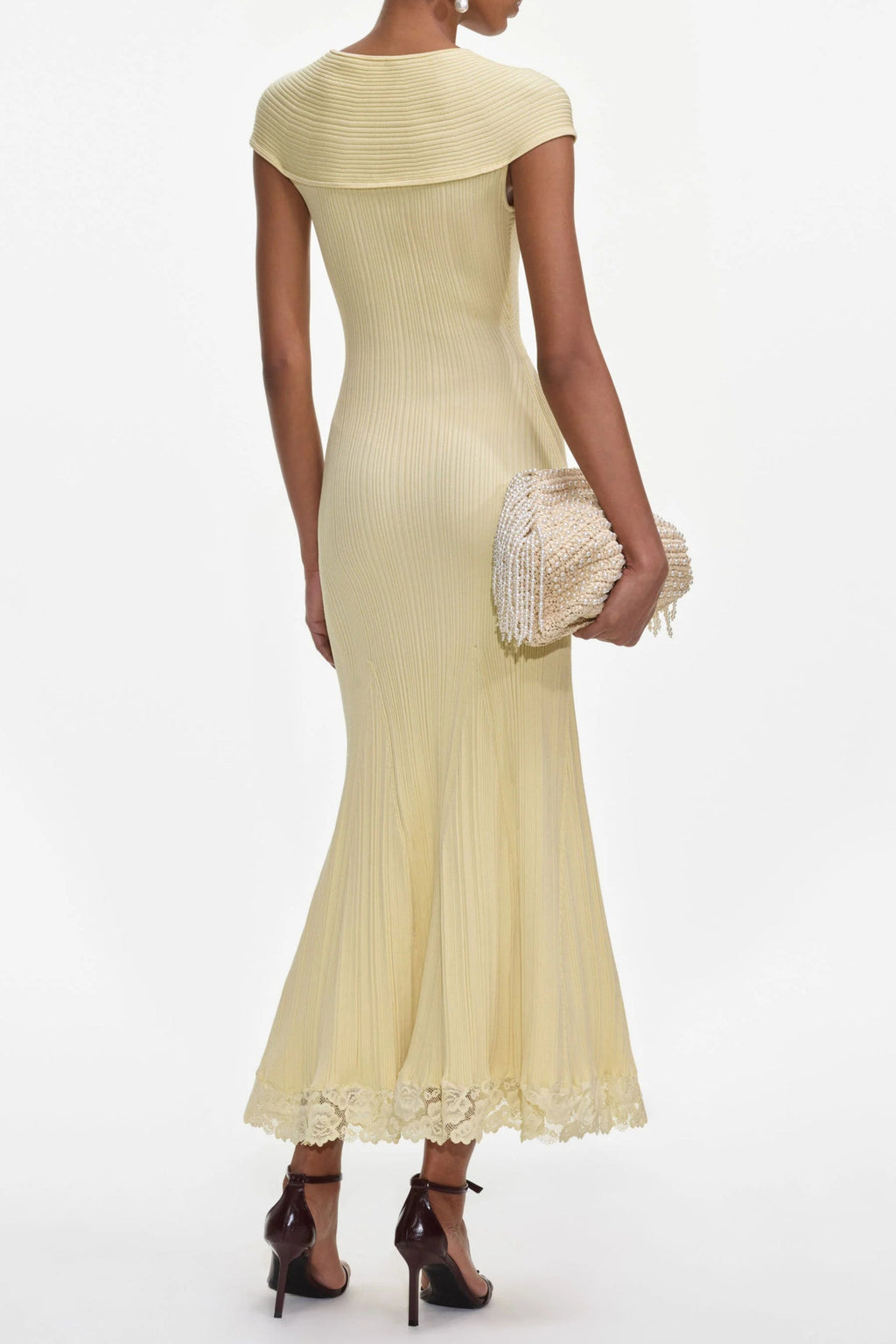 Yellow Knit Lace Insert Midi Dress Flowering Girl