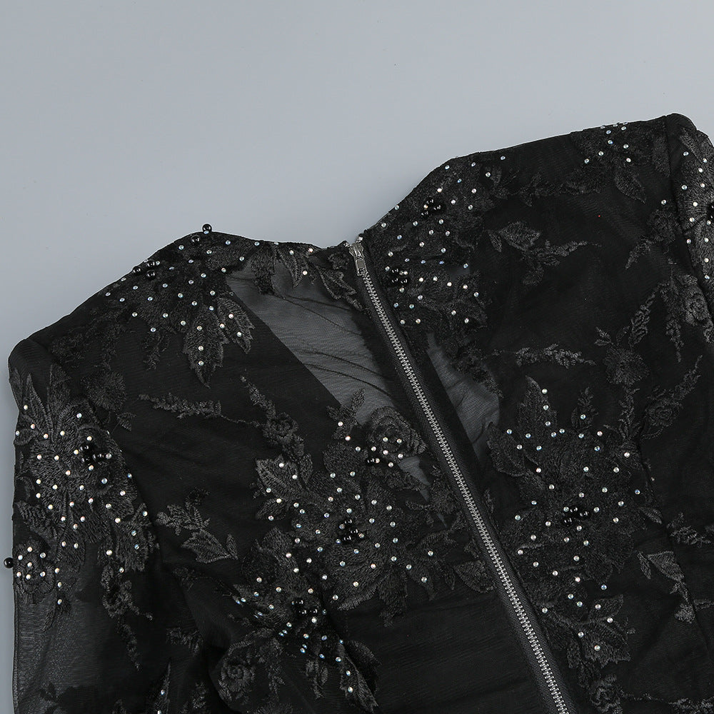 Diamond Three-Dimensional Flower Jumpsuit In Black Flowering Girl