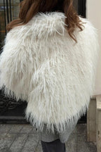 Michaelia Fur Lapel Jacket In White Flowering Girl