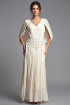 Cream Chiffon A-Line Gown with Cape Sleeves Flowering Girl