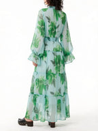Mehta Green Floral Long Sleeve Maxi Dress Flowering Girl