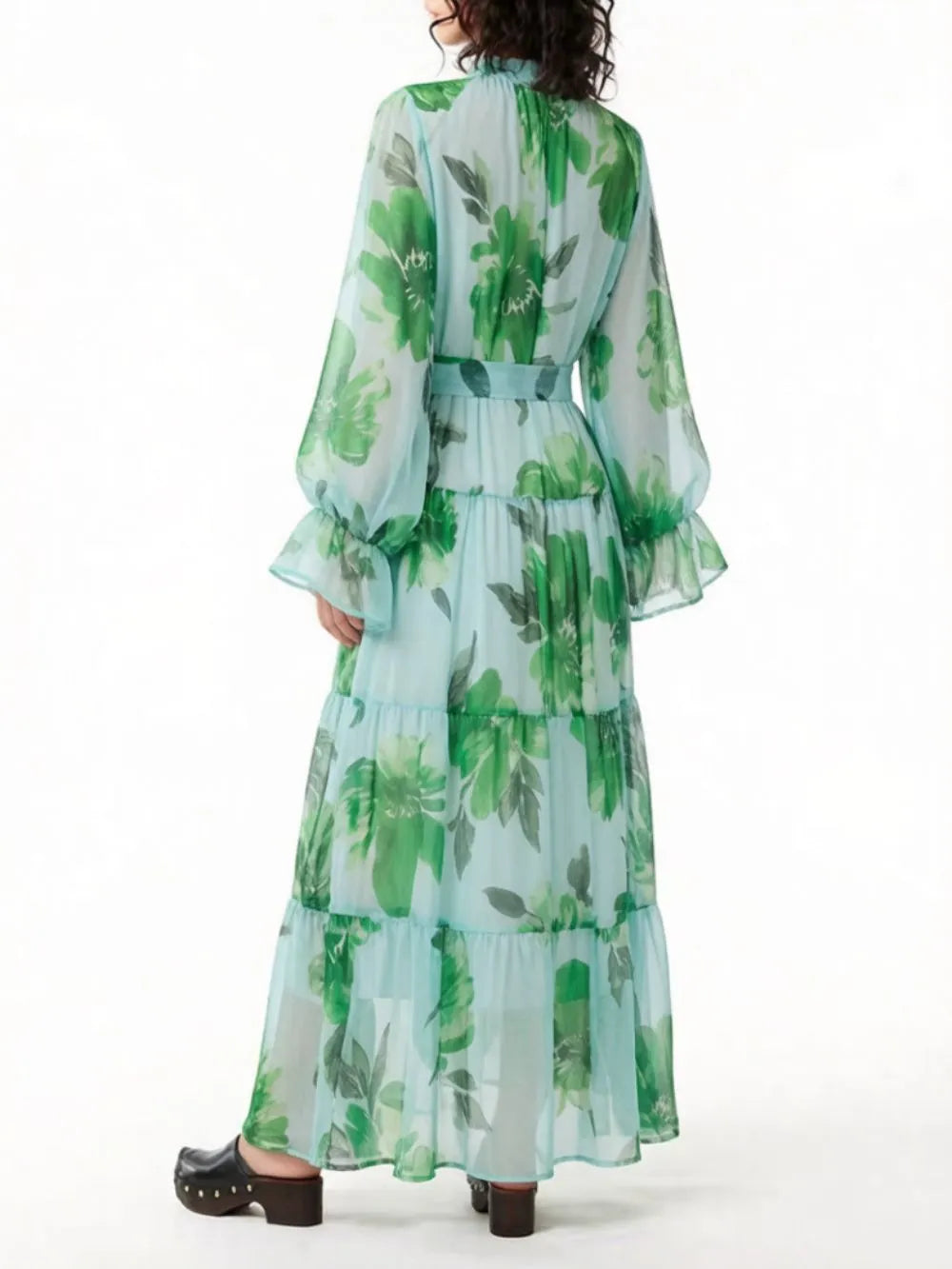 Mehta Green Floral Long Sleeve Maxi Dress Flowering Girl