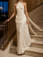 Mirna White Halter Lace Maxi Dress Flowering Girl