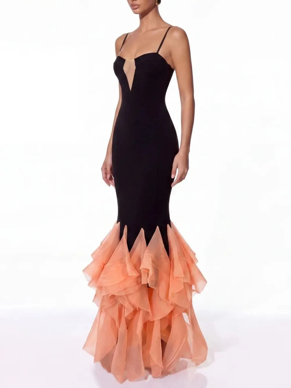 Hyrven Spaghetti Ruffle Bandage Maxi Dress Flowering Girl