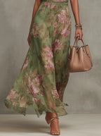 Polly Green Floral Chiffon Halter Maxi Dress Flowering Girl