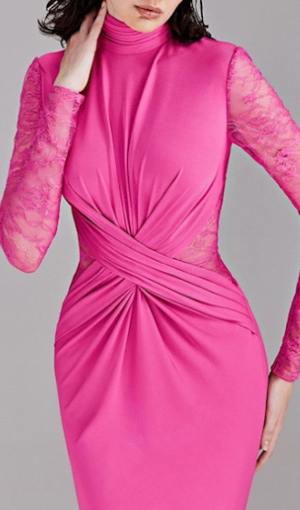 Christa Pink Long Sleeve Draped Gown Flowering Girl