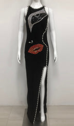 Greta Black Diamante Beaded Maxi Dress Flowering Girl