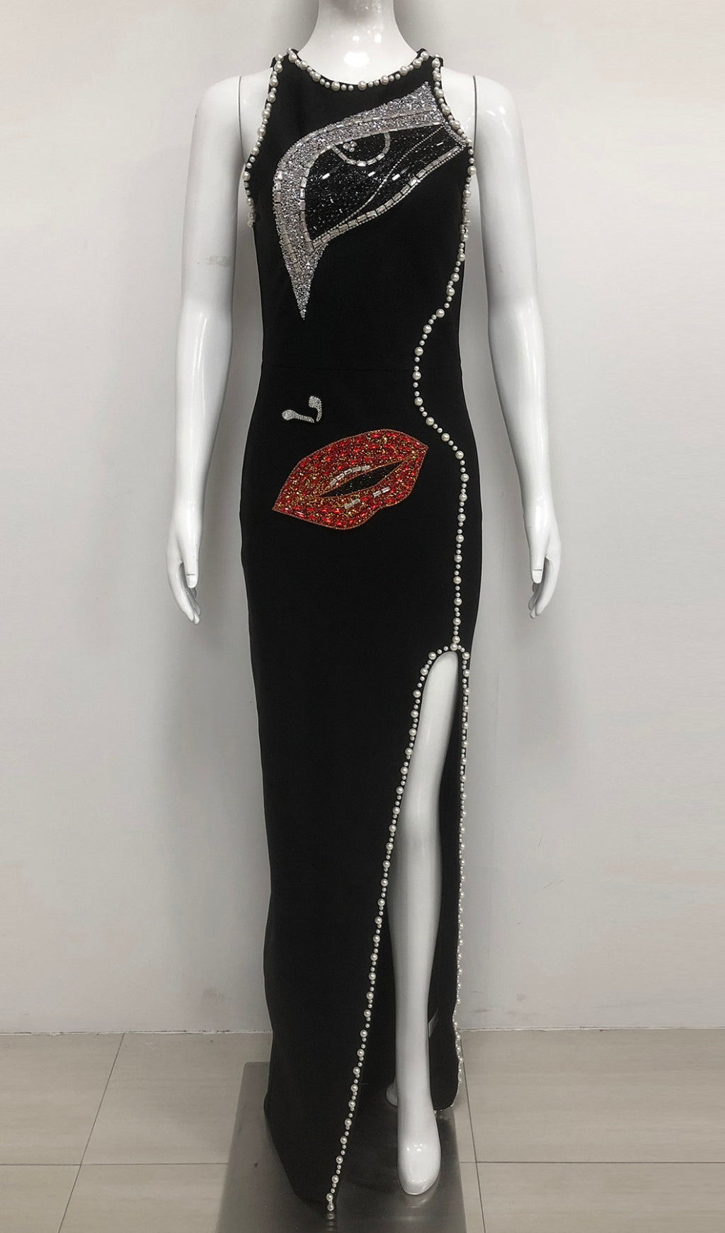 Greta Black Diamante Beaded Maxi Dress Flowering Girl
