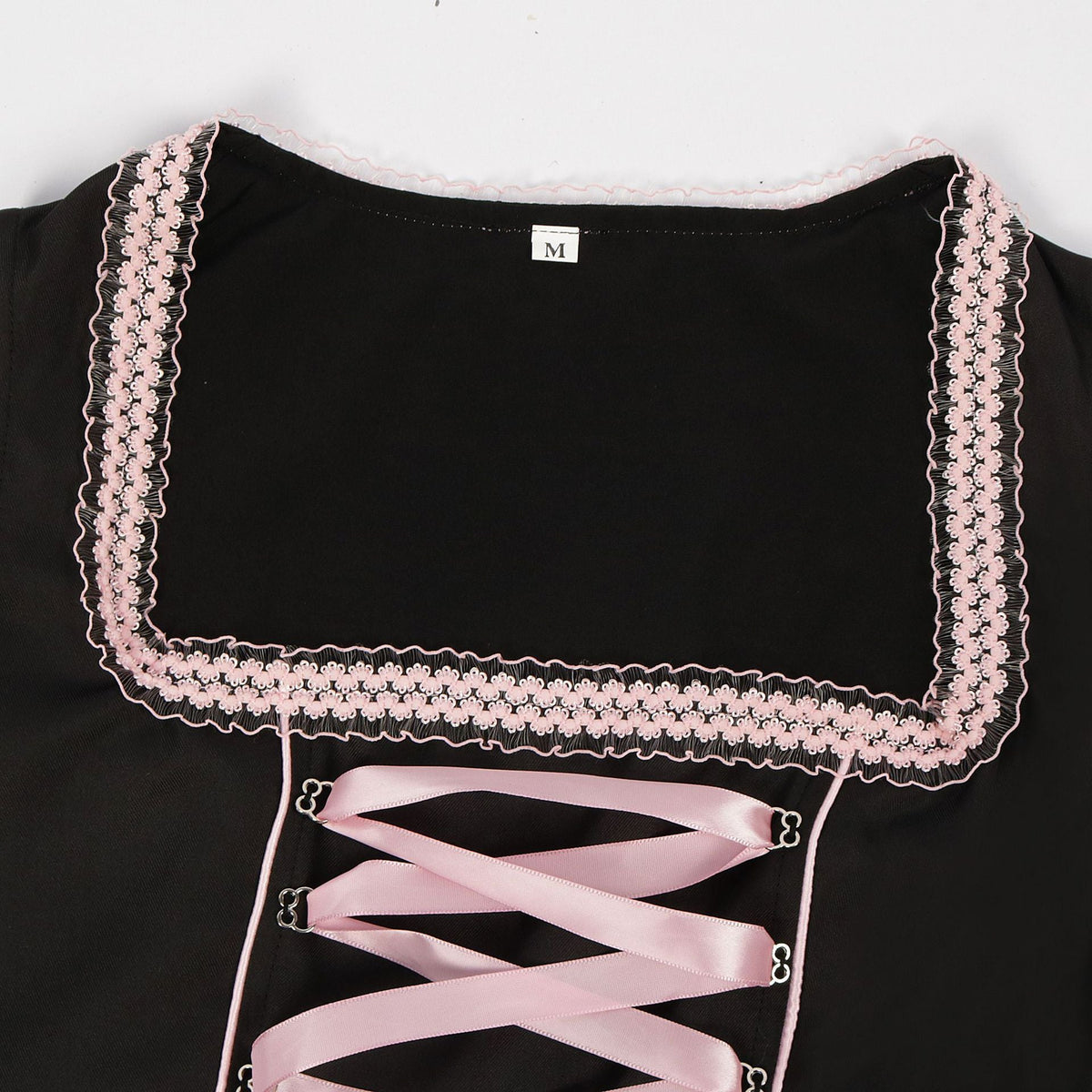 Black Matte Woven Polyester-Cotton Blend Fit-And-Flare Dirndl Dress Flowering Girl