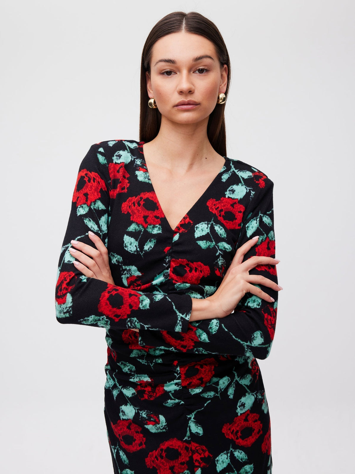 Red Roses Knitted Midi Dress Flowering Girl