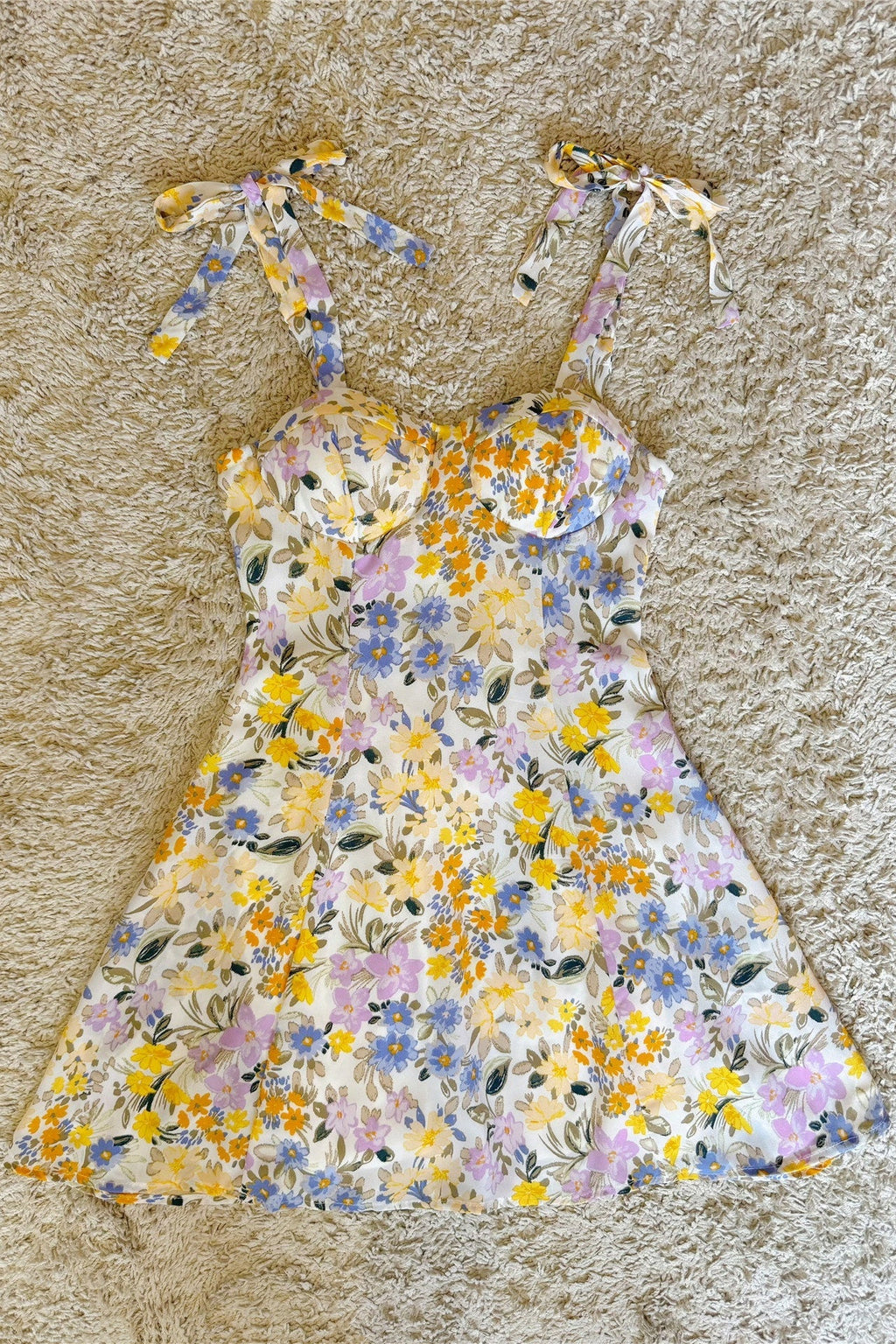 Multicolor Floral Tie-Strap Bustier Mini Dress Flowering Girl