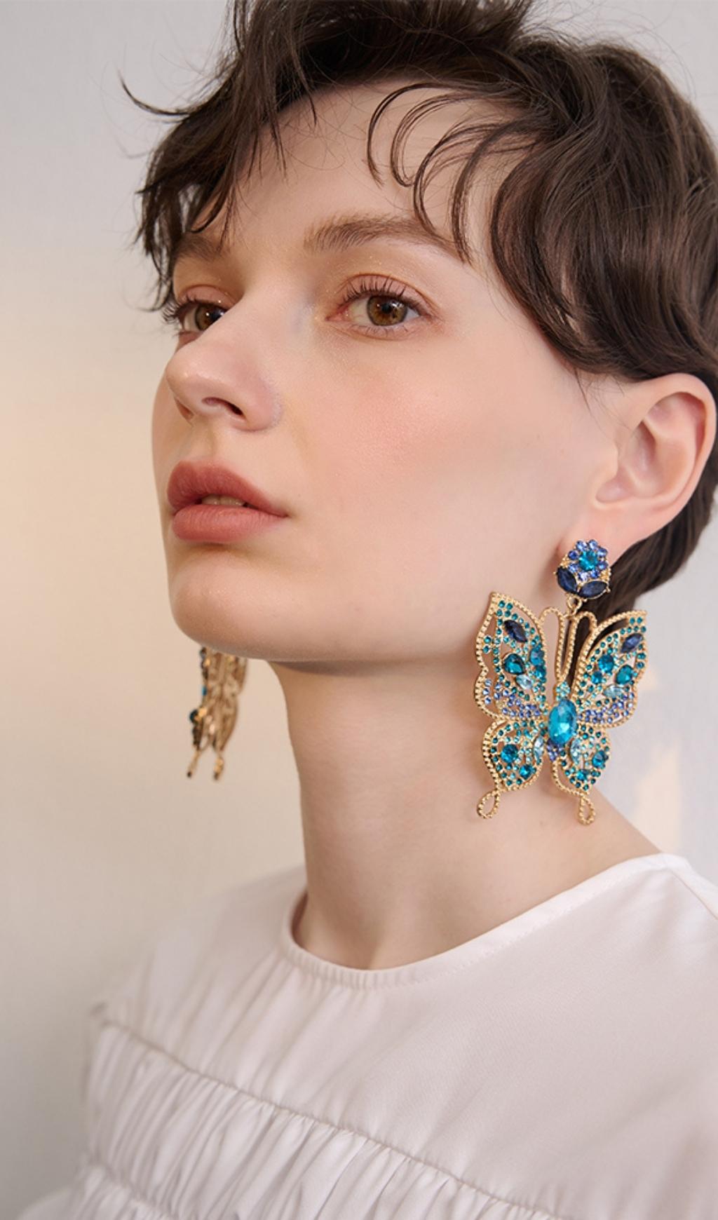 Augustin Colorful Diamond Butterfly Earrings Flowering Girl