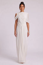 White Draped Maxi Dress with Cold Shoulder Detail Flowering Girl