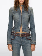 Millie Blue Lace-Up Denim Jacket Flowering Girl