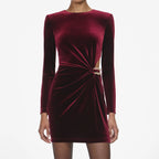 Yvette Burgundy Velvet Embellished Mini Dress Flowering Girl