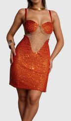 SOPHIA ORANGE SPAGHETTI SEQUIN MINI DRESS Flowering Girl