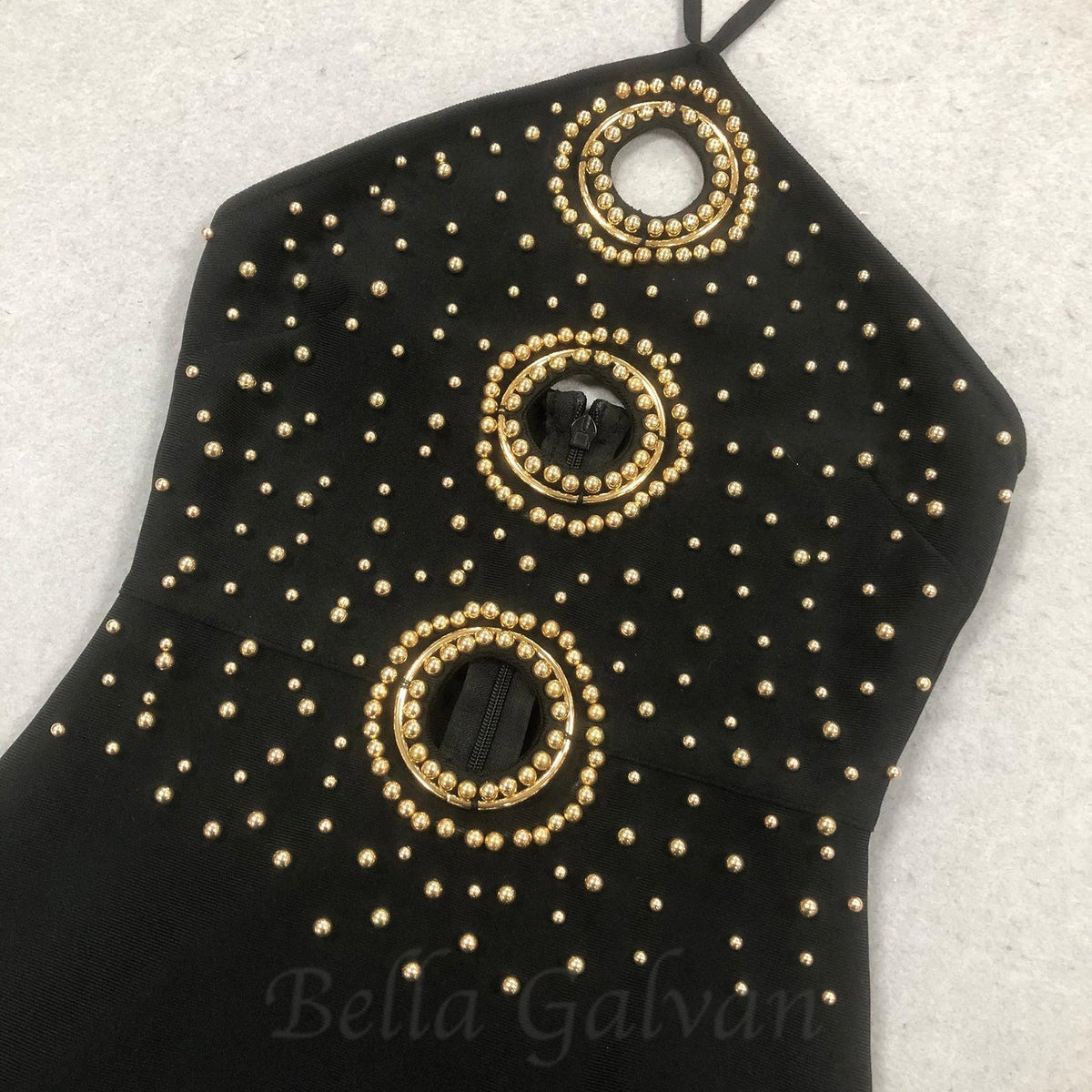 embellished cut out halter maxi dress in black Flowering Girl