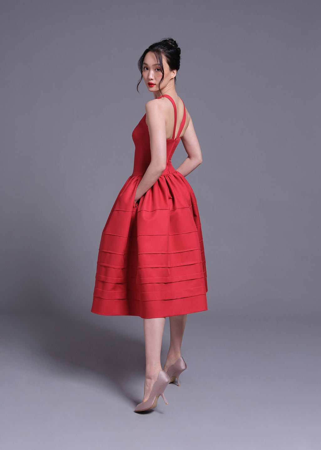 Berry Bell-Shaped Mini Dress In Red Flowering Girl
