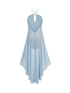 Malina Blue Halter Tassel Maxi Dress Flowering Girl