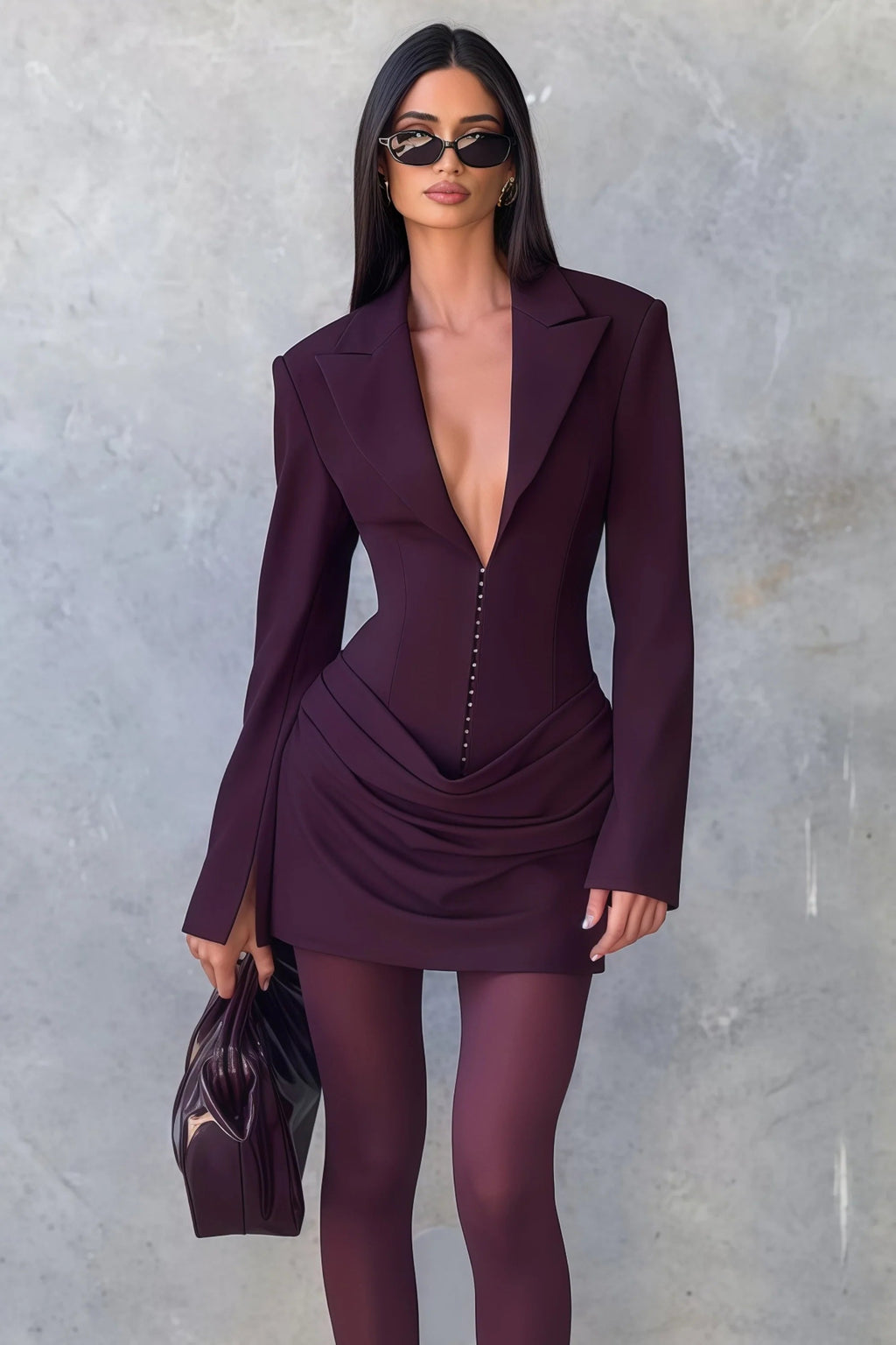 Amelia v-Neck Ruched Blazer Mini Dress In Wine Red Flowering Girl