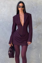 Amelia v-Neck Ruched Blazer Mini Dress In Wine Red Flowering Girl