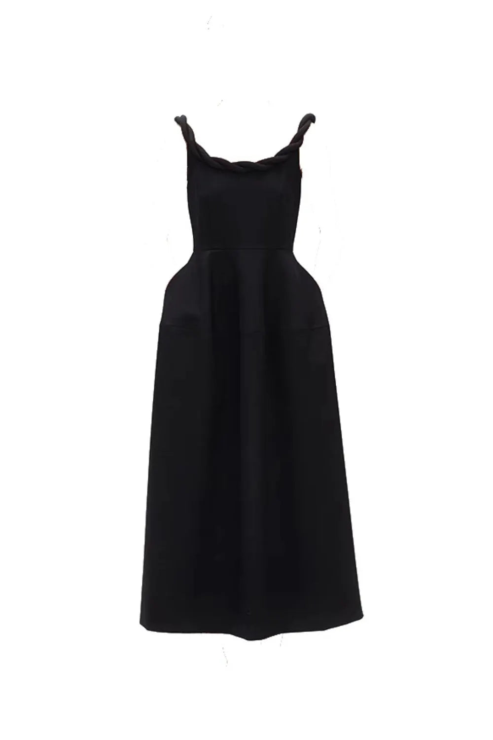monica Braided shoulder straps midi dress in black Flowering Girl