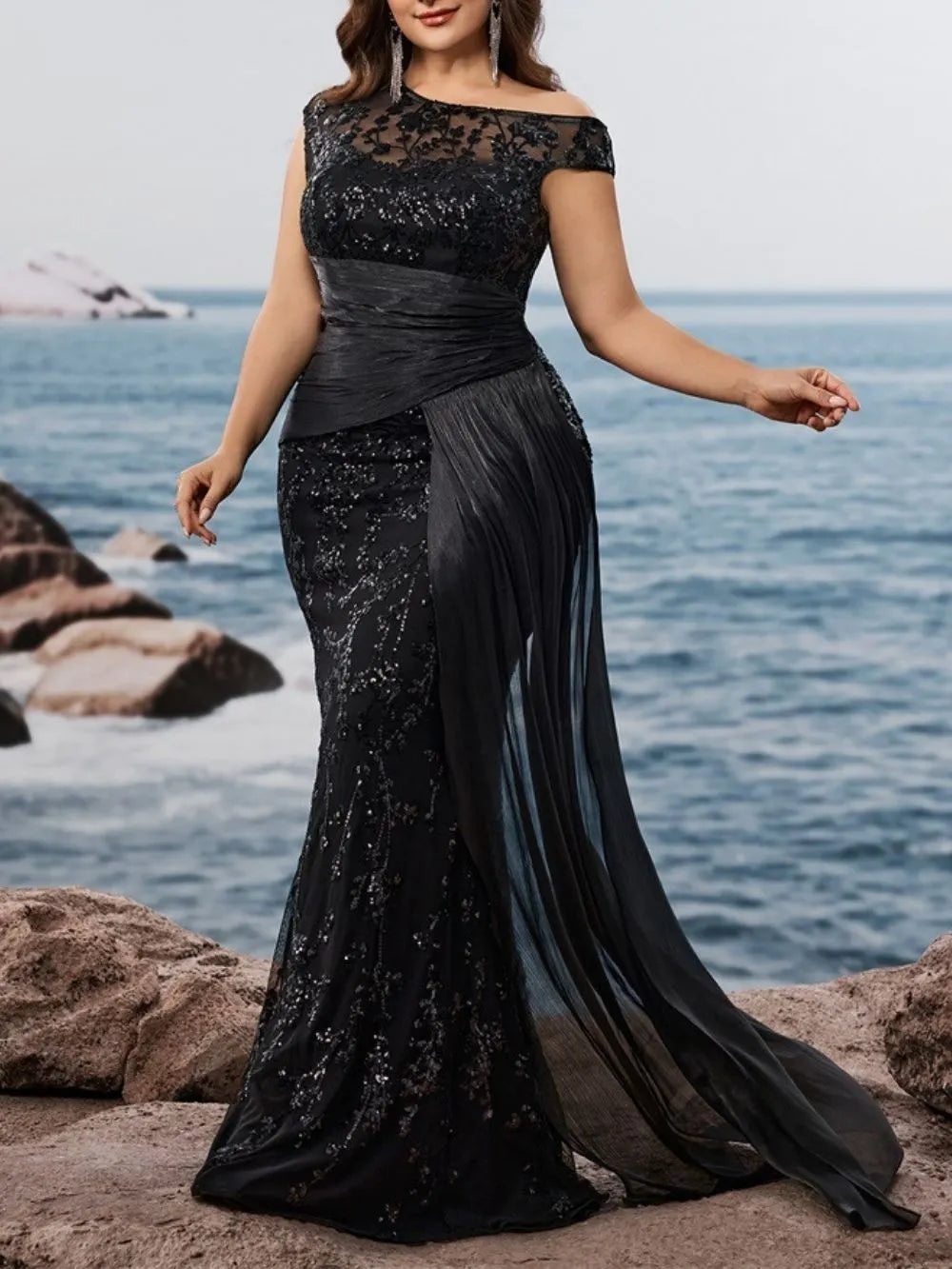 Mare Black Sequin Plus Size Maxi Dress Flowering Girl