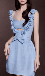 Jaznae Blue 3D Flower Mini Dress Flowering Girl