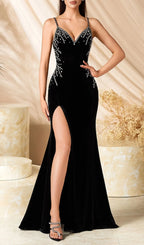 Landry Black Strappy Embellished Velvet Gown Flowering Girl