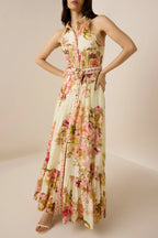 Multicolor Embroidery Print Maxi Shirt Dress Flowering Girl
