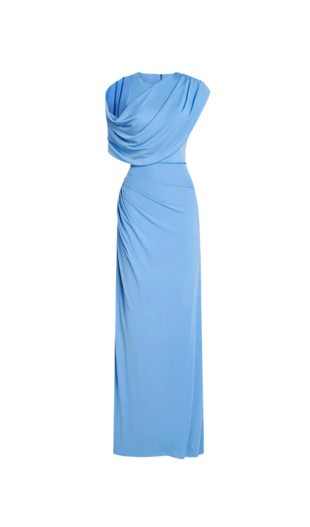 Casi Side-Slit Draped Jersey Gown In Blue Flowering Girl
