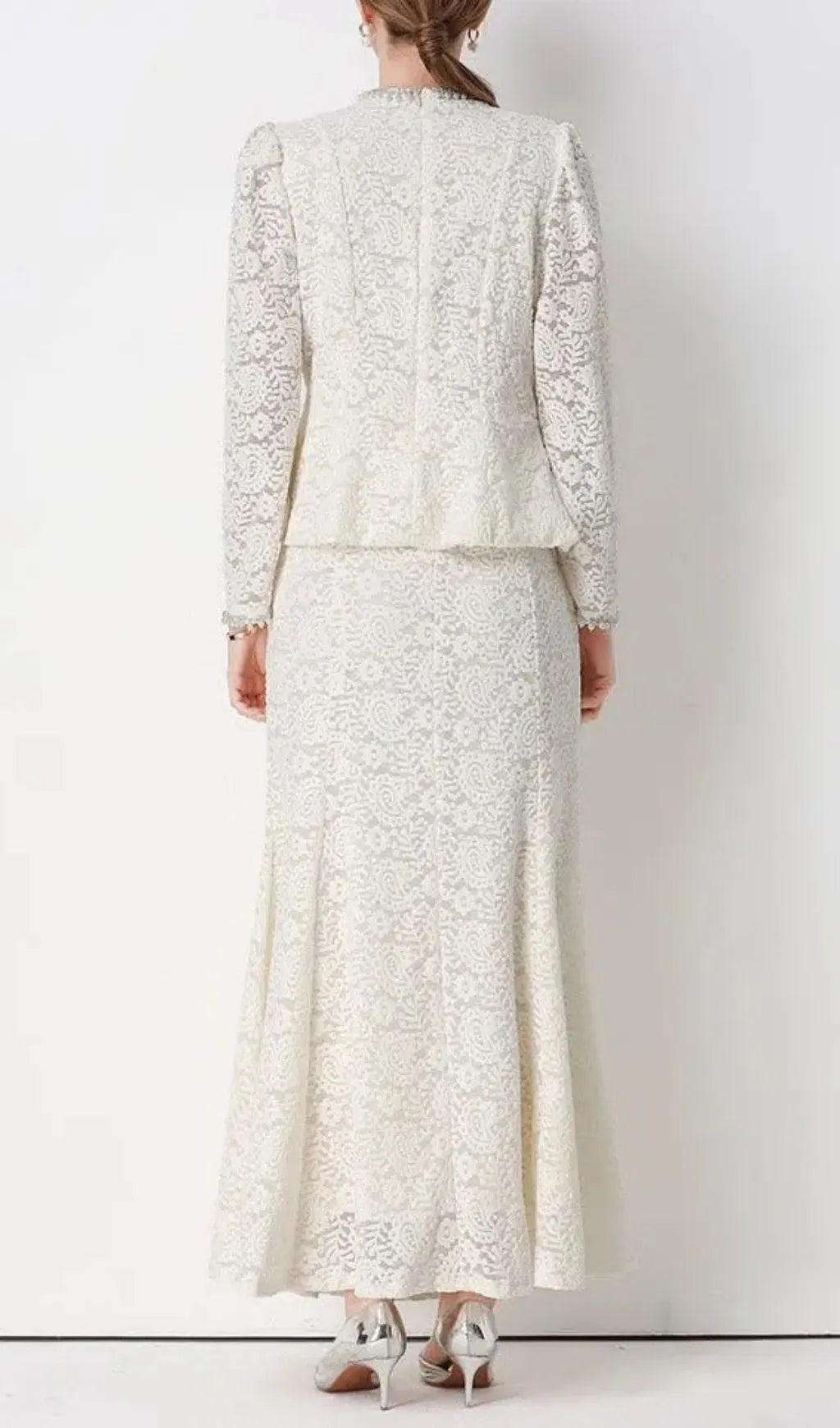 Georgia Beaded V-Neck Lace Top & Fishtail Skirt Set Flowering Girl