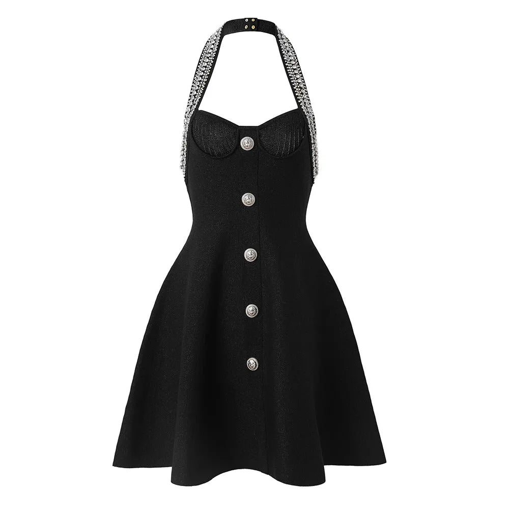 Alev Black Halter Embellished Mini Dress Flowering Girl