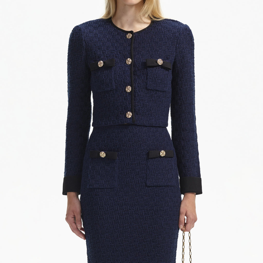 NAVY WEAVE CROPPED CARDIGAN Flowering Girl