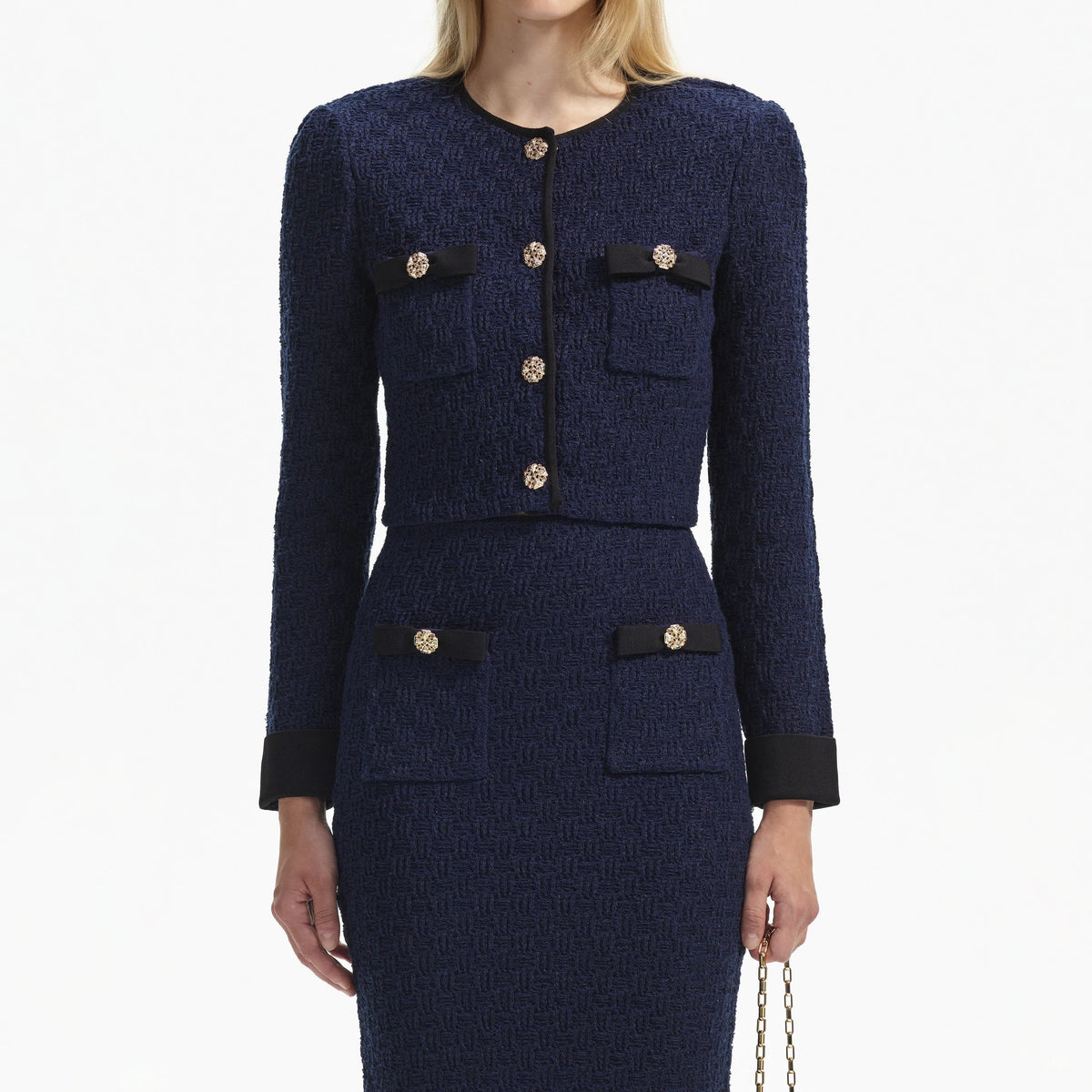 NAVY WEAVE CROPPED CARDIGAN Flowering Girl