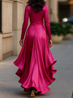 Midnight Blue Draped Satin Maxi Dress With Ruffle Details Flowering Girl