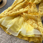 Yellow Guipure Lace Fit-And-Flare Dress Flowering Girl