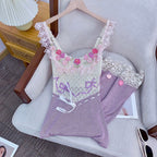 Celeste Crochet Flowers Jersey Midi Dress In Purple Flowering Girl