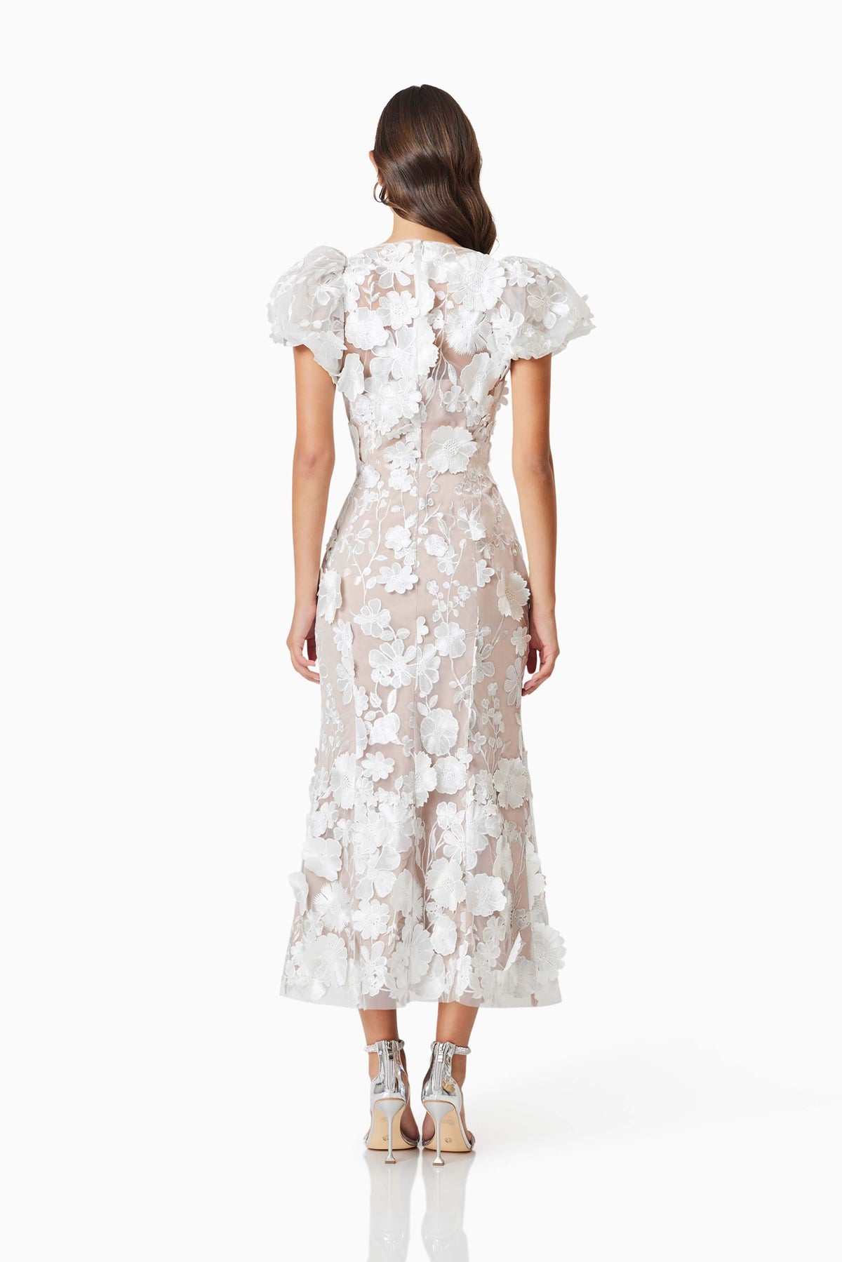 Astraea 3D Lace Maxi Dress In White Flowering Girl