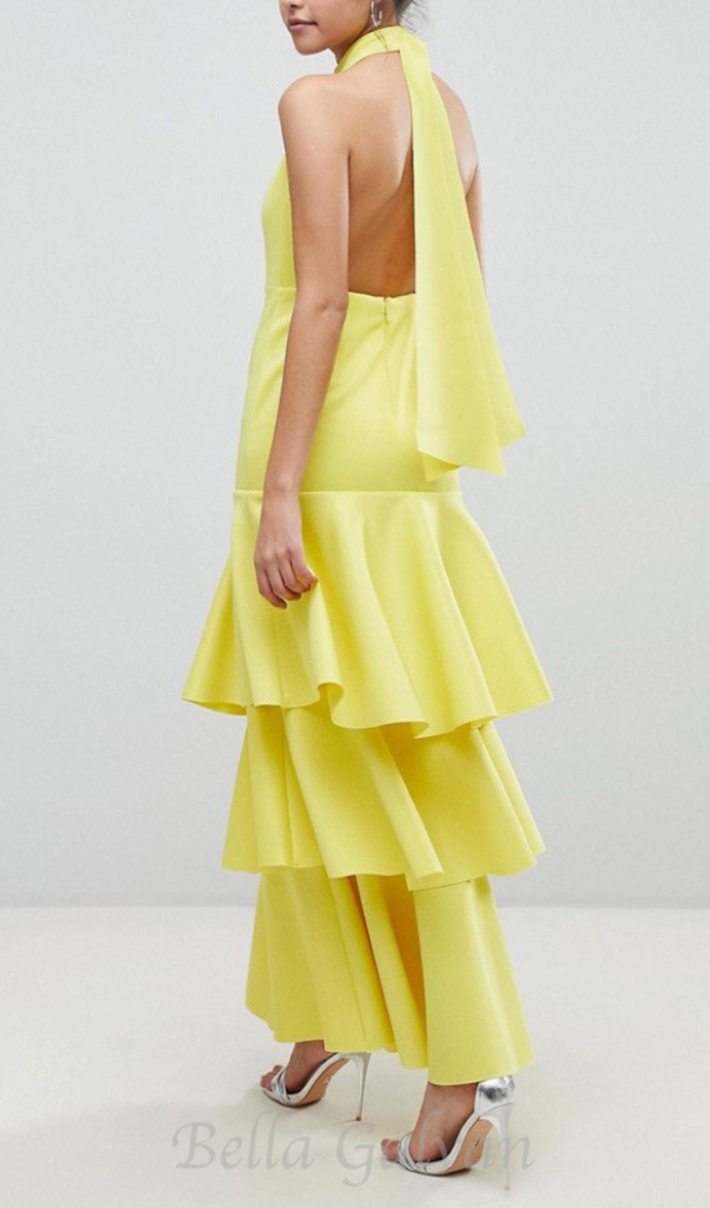samantha layered off-shoulder midi dress in yellow Flowering Girl
