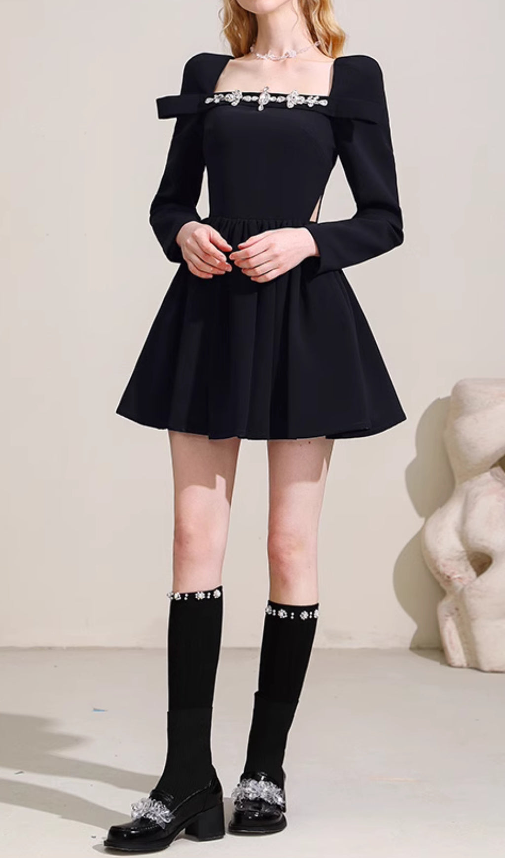 Cathal Black Long Sleeve Crystal Mini Dress Flowering Girl