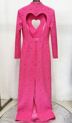 Duri Pink Heart Embellished Long Sleeve Maxi Dress Flowering Girl