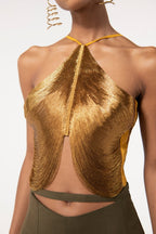 Veroty Halter Fringe Top - Gold Flowering Girl