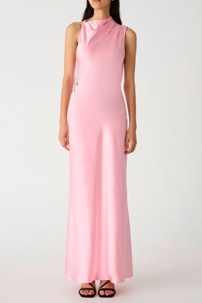 sleeveless backless satin maxi dress in pink Flowering Girl