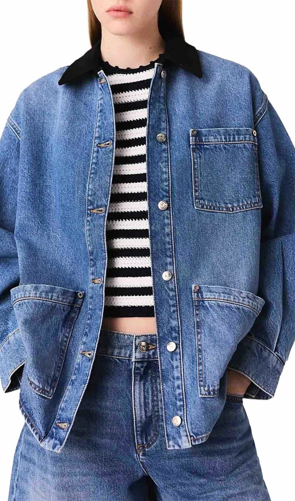 Faded Denim Jacket Flowering Girl