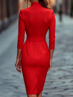 Refined Black Belted Sheath Dress With Mandarin Collar Flowering Girl